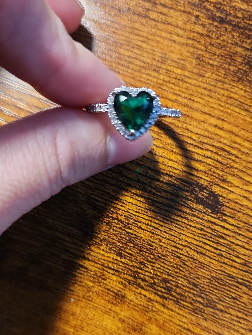 1pc Romantic Green Heart-Shaped Cubic Zirconia Ring, Women's Valentine's Day